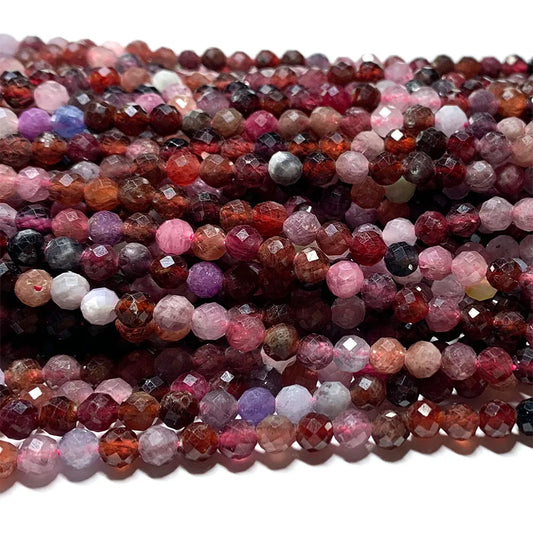 Natural Yellow/Pink/Red Spinel Round Faceted Small Bead Strand