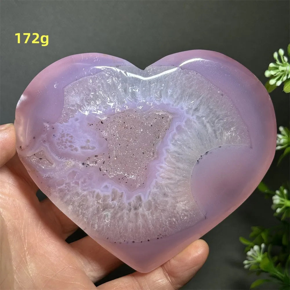 Natural Pink Agate Geode Heart Carving