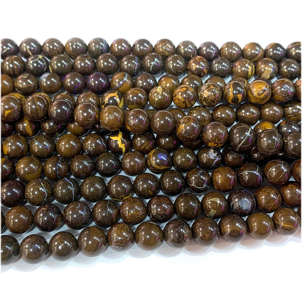 AAA Natural Brown Australian Fire Opal Round Bead Strand