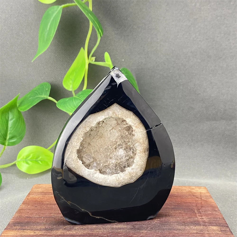 Natural Black Agate Crystal Cave Freeform