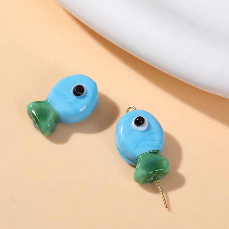 2pcs Artisan Handmade Glass Fish Beads