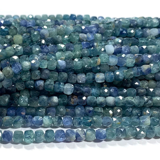 Natural Kyanite Cube Irregular Green Blue Faceted Small Bead Strand