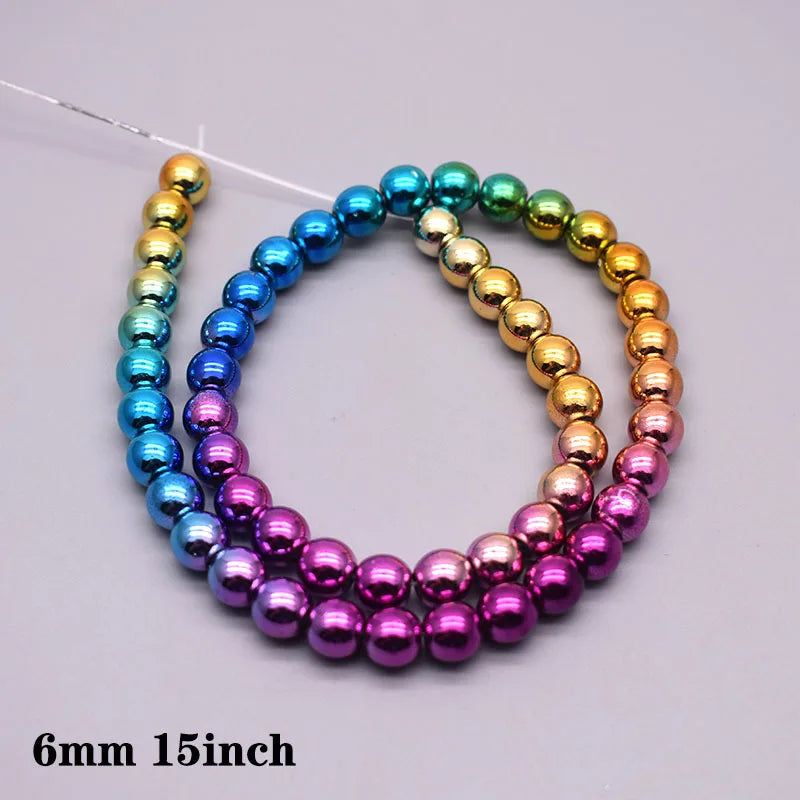 Rainbow Gradient Natural Hematite Bead Strand