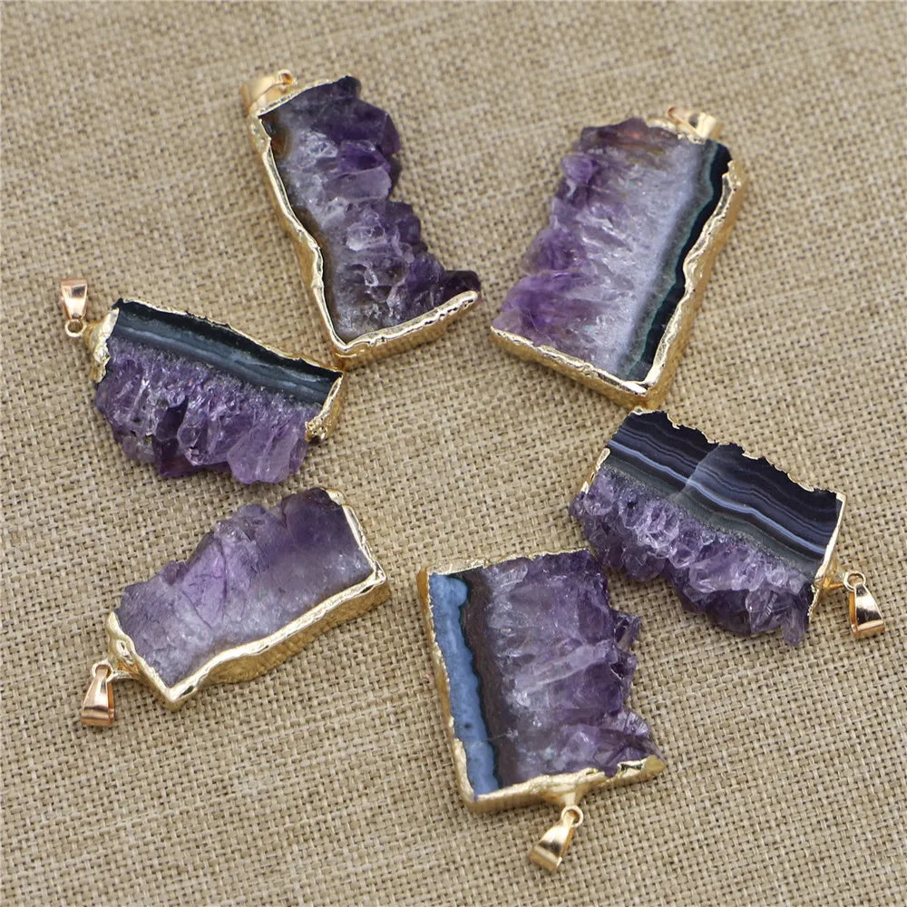 Natural Amethyst Slice Pendants 6pcs