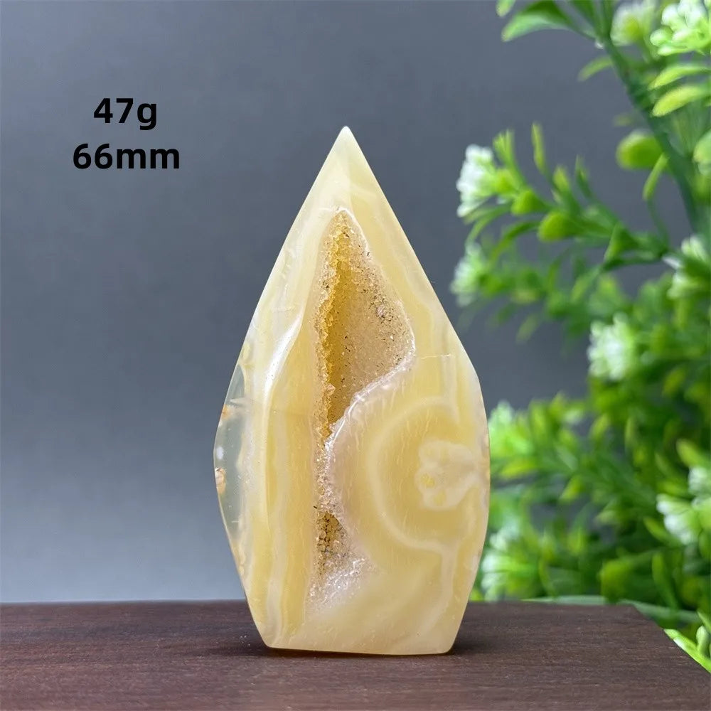 Natural Yellow Agate Geode Free Form Torch