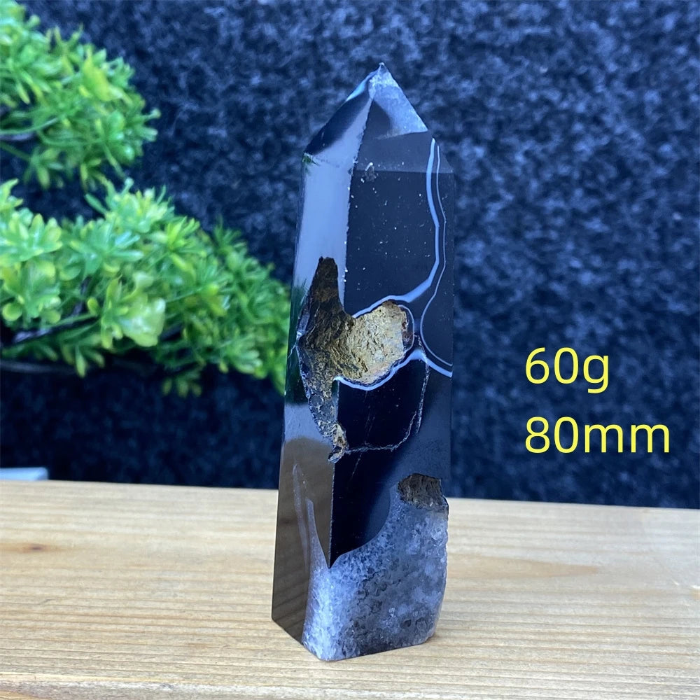 Black Agate Geode Obelisk