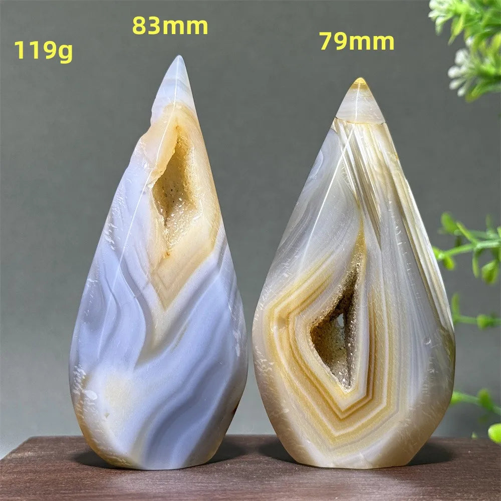 Natural Yellow Striped Agate Crystal Cave Free-Form Torch
