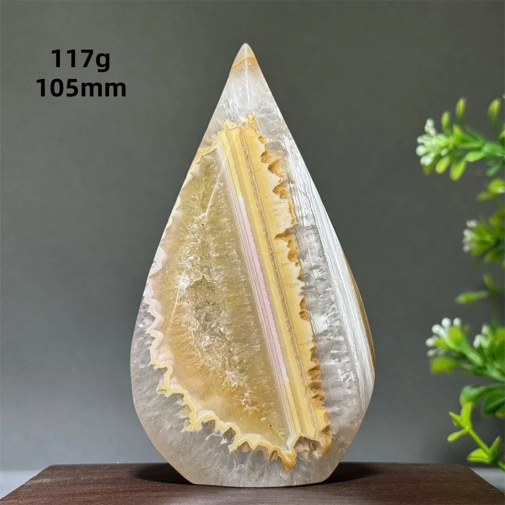 Natural Yellow Striped Agate Crystal Cave Free-Form Torch