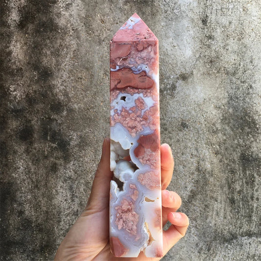 Natural Stone Pink Petal Agate Tower (Large)