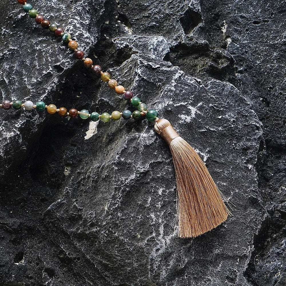 Collier Mala indien en onyx 108 perles