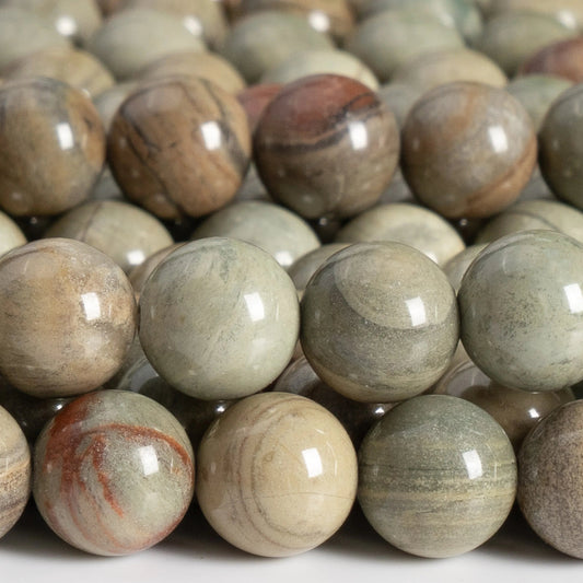 HQ Natural Silver Leaf Jasper Bead Strand (6/8/10/12mm)