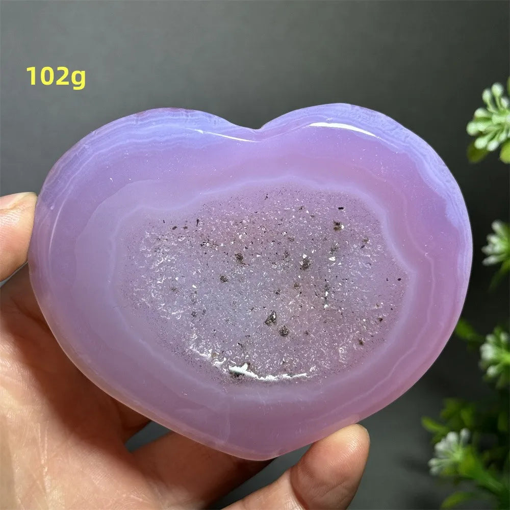 Natural Pink Agate Geode Heart Carving