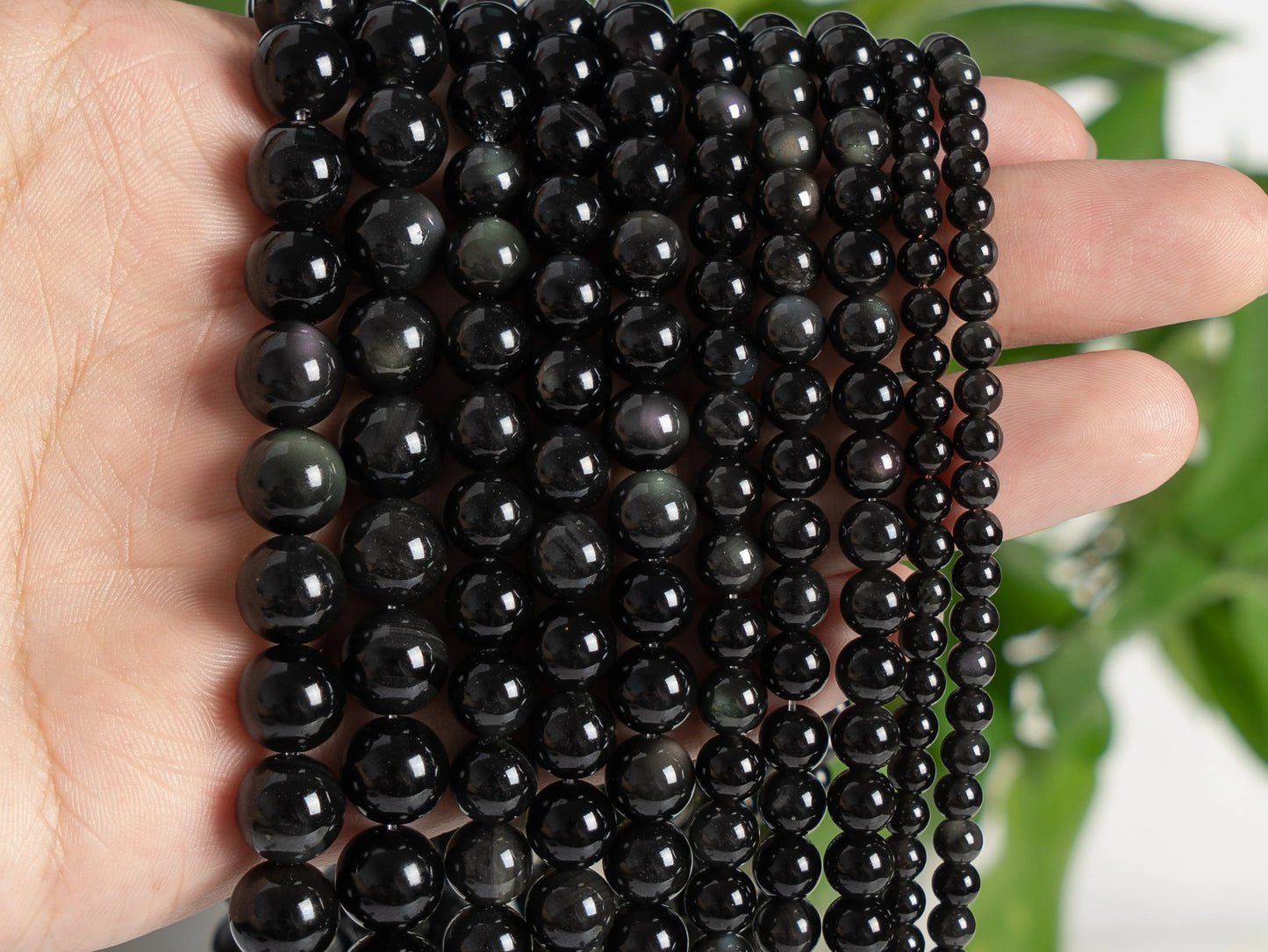 HQ Natural Rainbow Obsidian Bead Strand