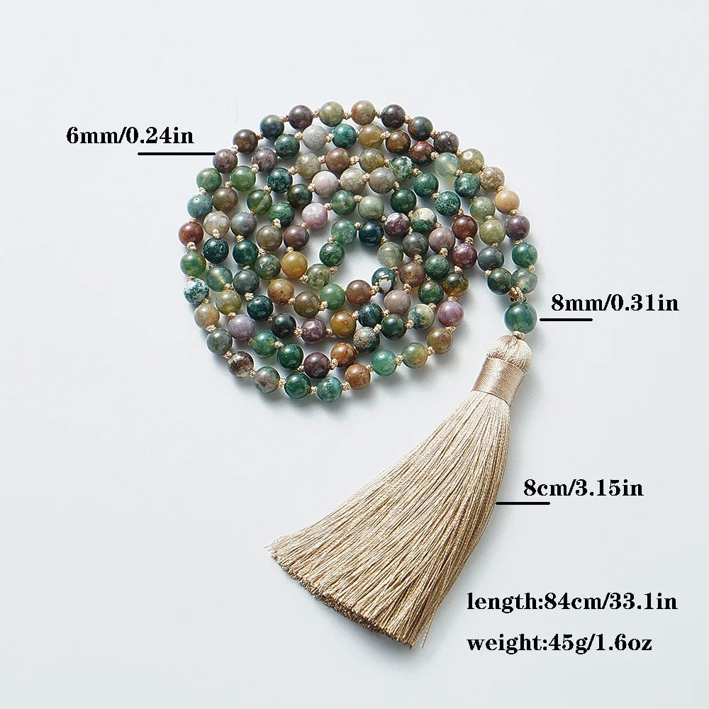 Collier Mala indien en onyx 108 perles