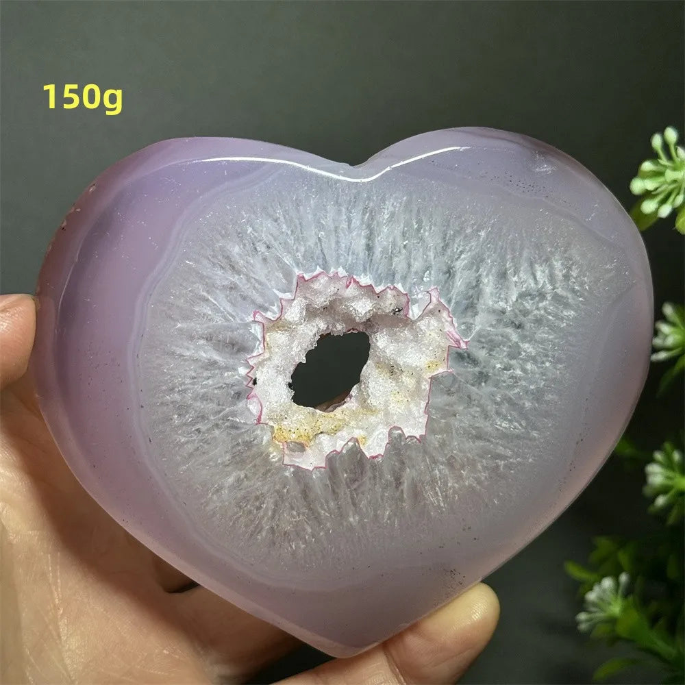Natural Pink Agate Geode Heart Carving