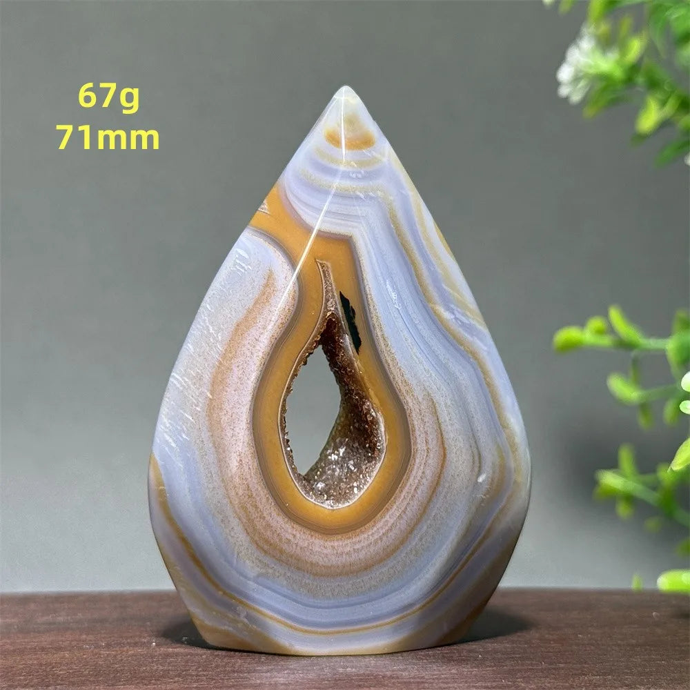 Natural Yellow Striped Agate Crystal Cave Free-Form Torch