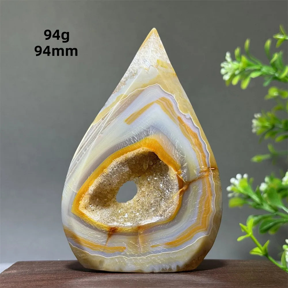 Natural Yellow Striped Agate Crystal Cave Free-Form Torch