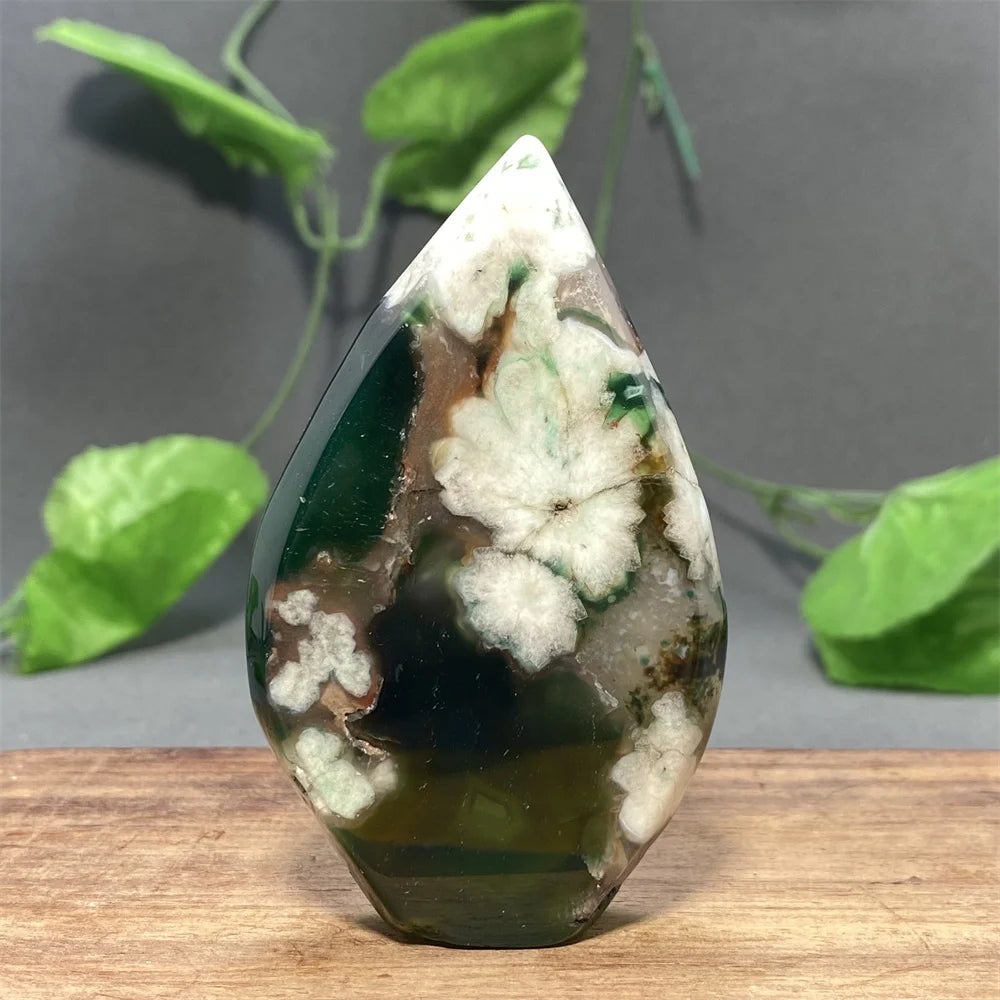 Natural Green Cherry Blossom Agate Freeform Torch