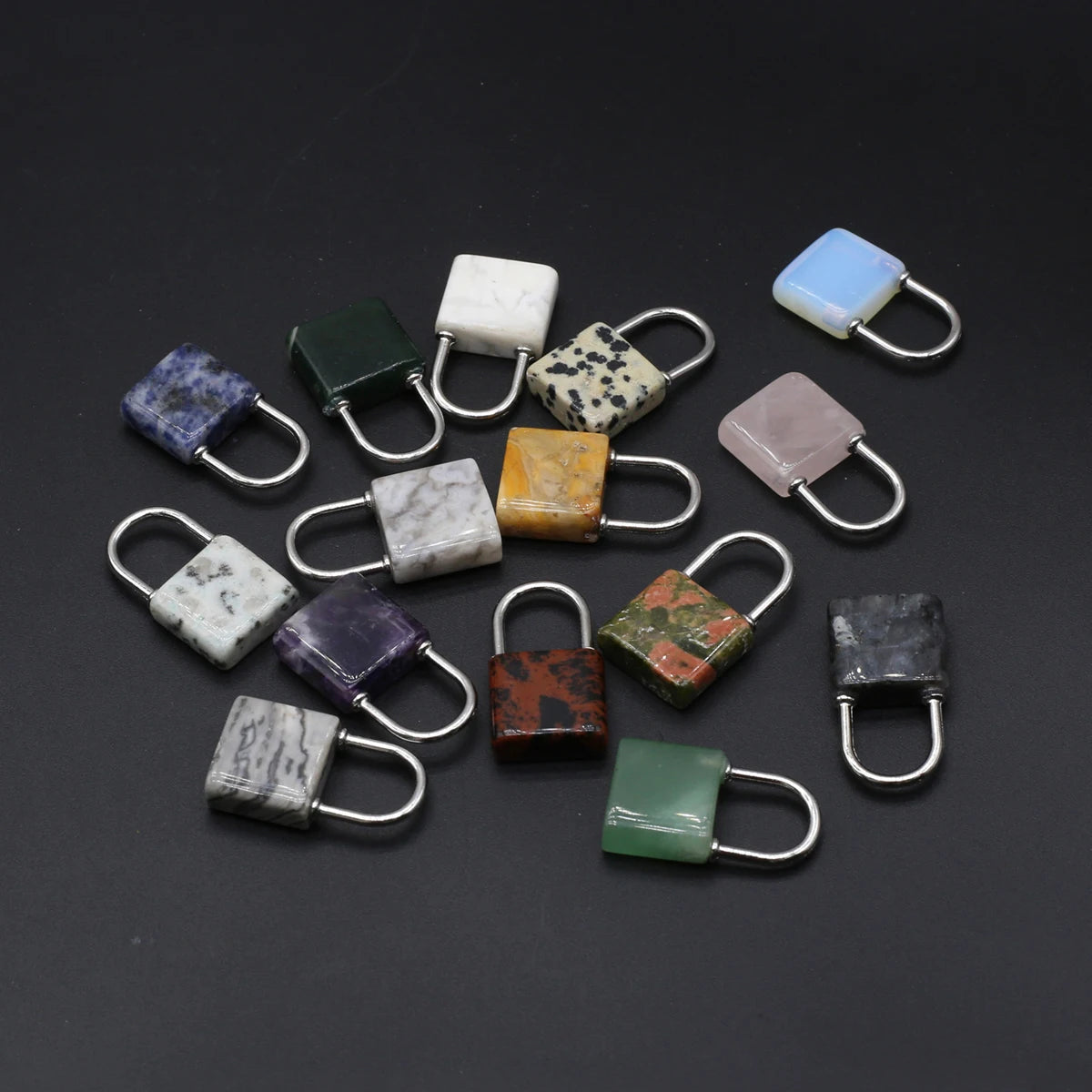 1pc Gemstone Lock Pendant