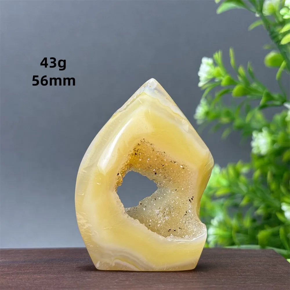 Natural Yellow Agate Geode Free Form Torch
