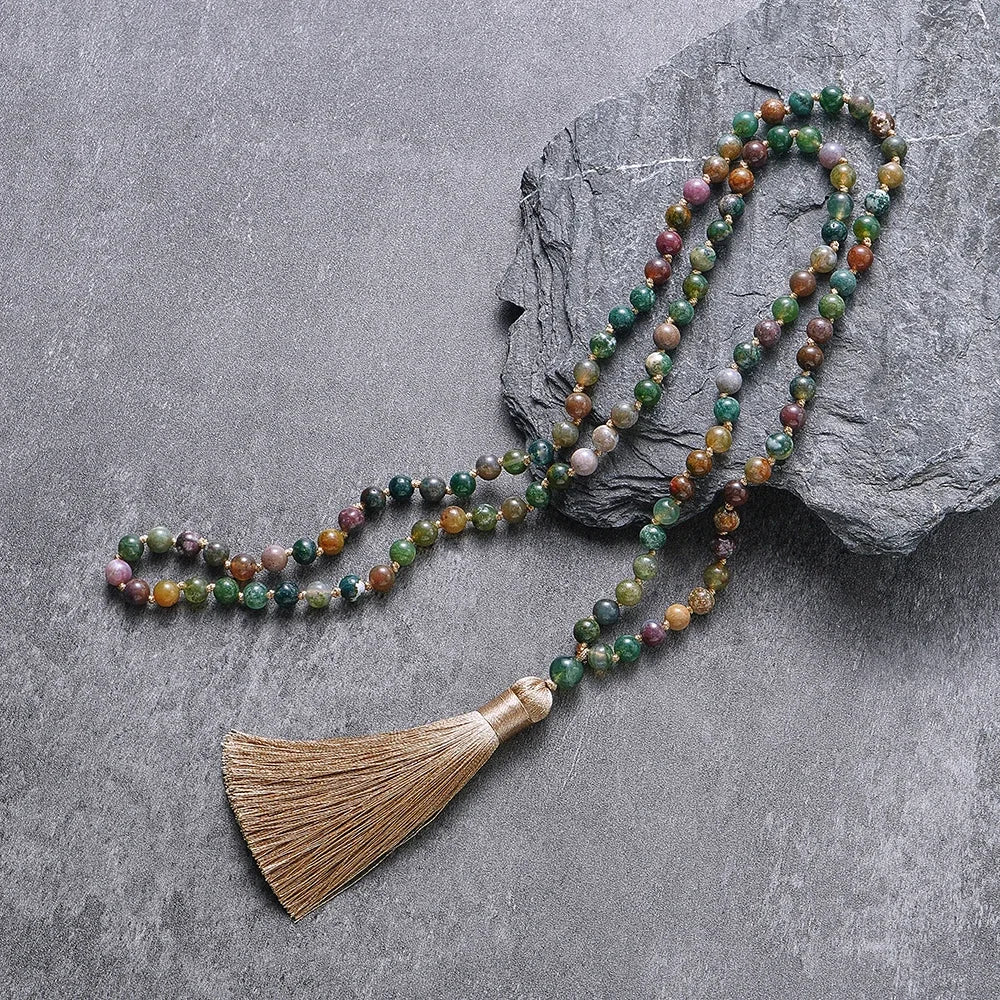 Collier Mala indien en onyx 108 perles