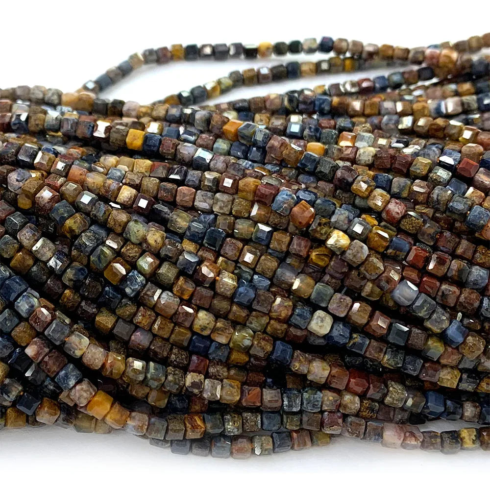 Natural Brown Pietersite Faceted Cube Bead Strand