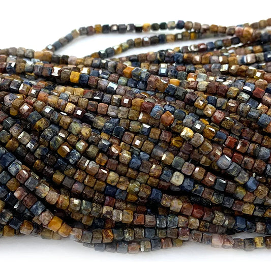 Natural Brown Pietersite Faceted Cube Bead Strand
