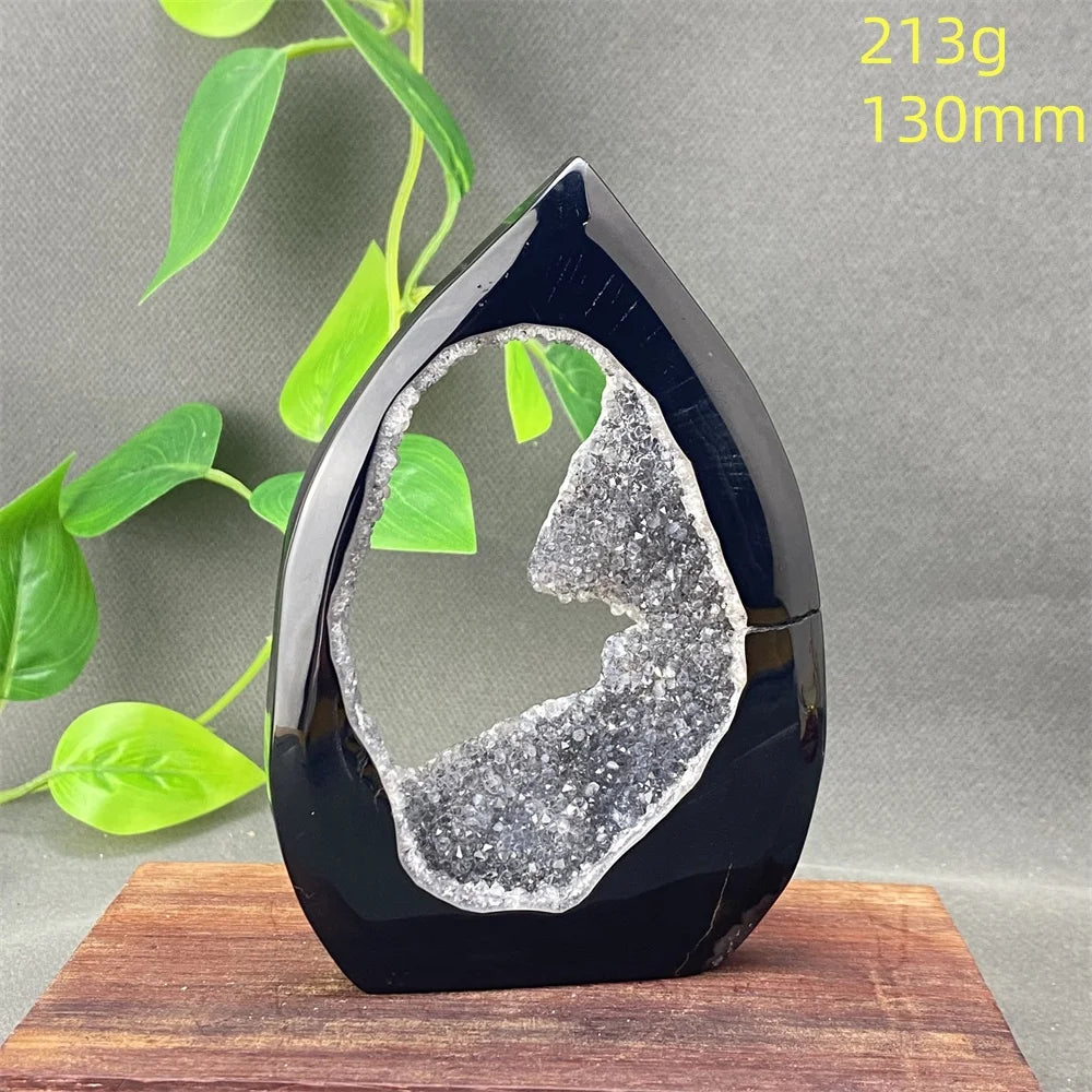 Natural Black Agate Crystal Cave Freeform