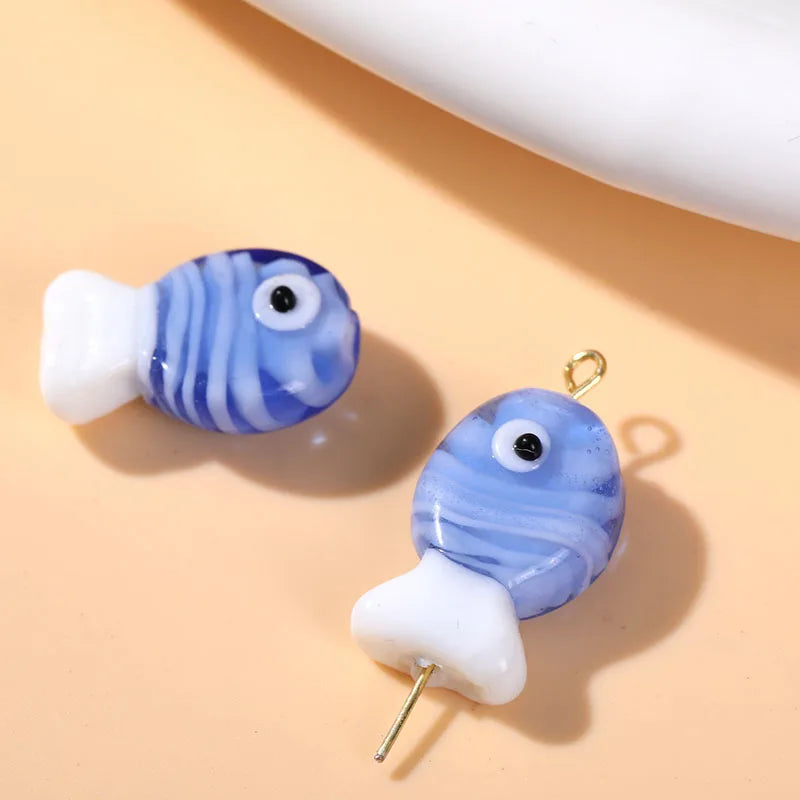 2pcs Artisan Handmade Glass Fish Beads