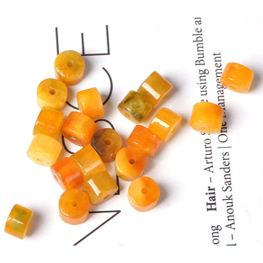 4A Natural Hand Carved Yellow Jade Barrel Beads