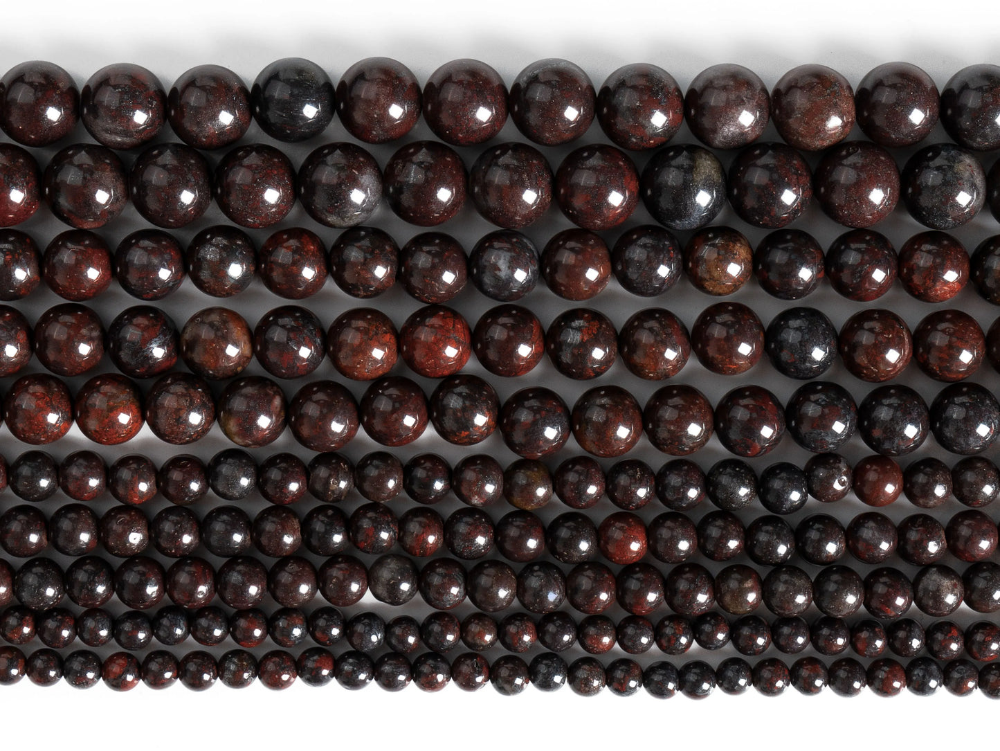 HQ Natural Dark Red Brecciated Jasper Bead Strand
