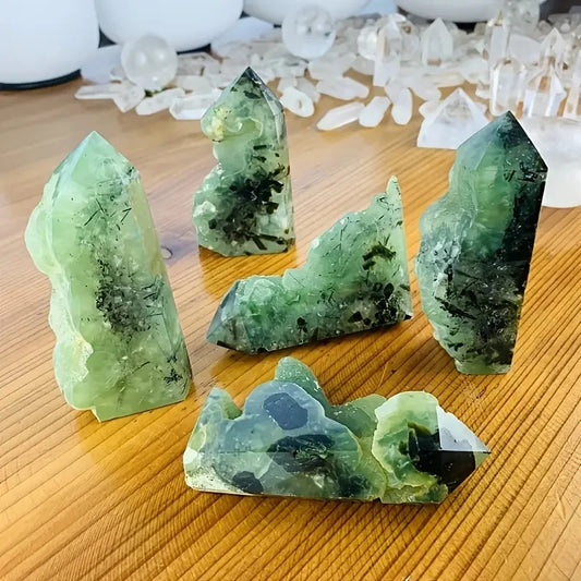 Natural Prehnite Semi-Freeform Specimen Tower