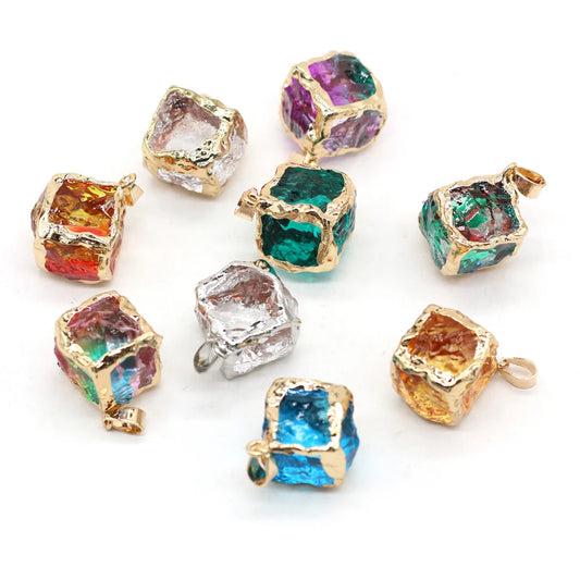 Pendentif cube en pierre naturelle brute en or, 3 pièces
