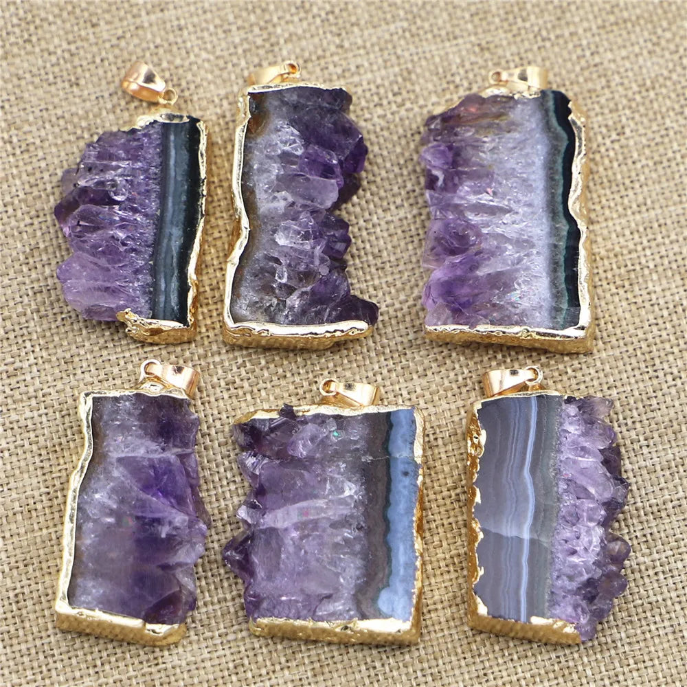 Natural Amethyst Slice Pendants 6pcs