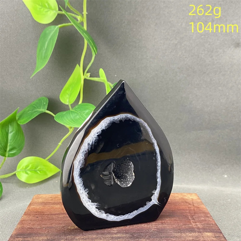 Natural Black Agate Crystal Cave Freeform