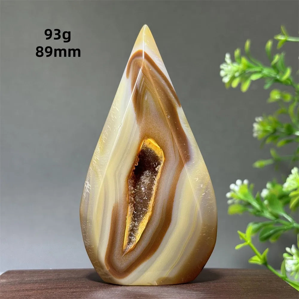 Natural Yellow Striped Agate Crystal Cave Free-Form Torch