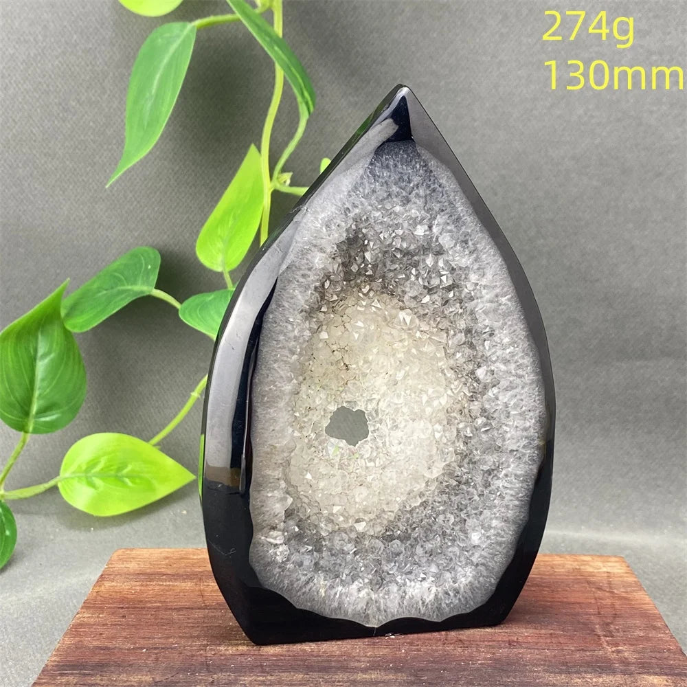 Natural Black Agate Crystal Cave Freeform