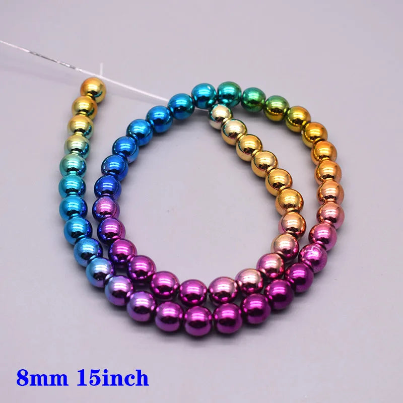 Rainbow Gradient Natural Hematite Bead Strand