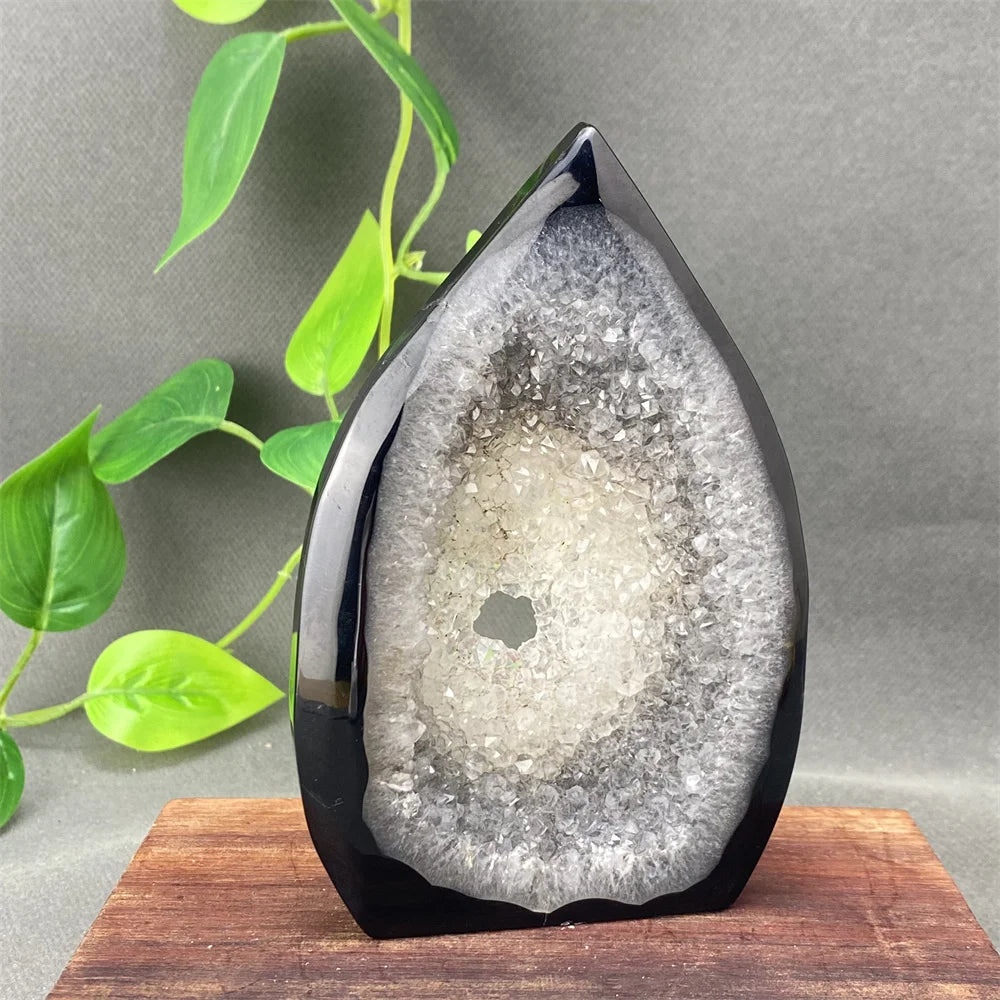 Natural Black Agate Crystal Cave Freeform