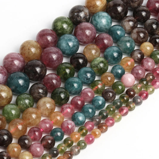 Fil de perles de tourmaline multicolore (4/6/8/10 mm)