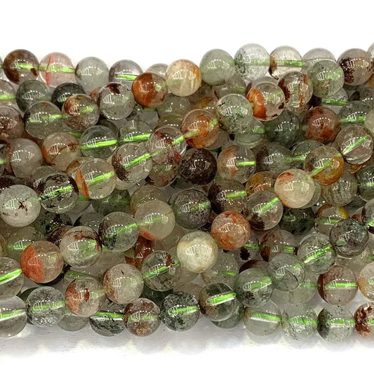 Red/Green Phantom Garden Quartz Round Bead Strand