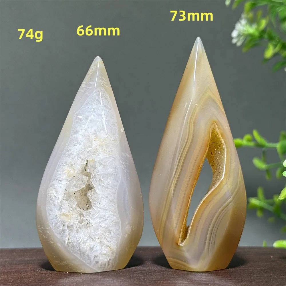 Natural Yellow Striped Agate Crystal Cave Free-Form Torch