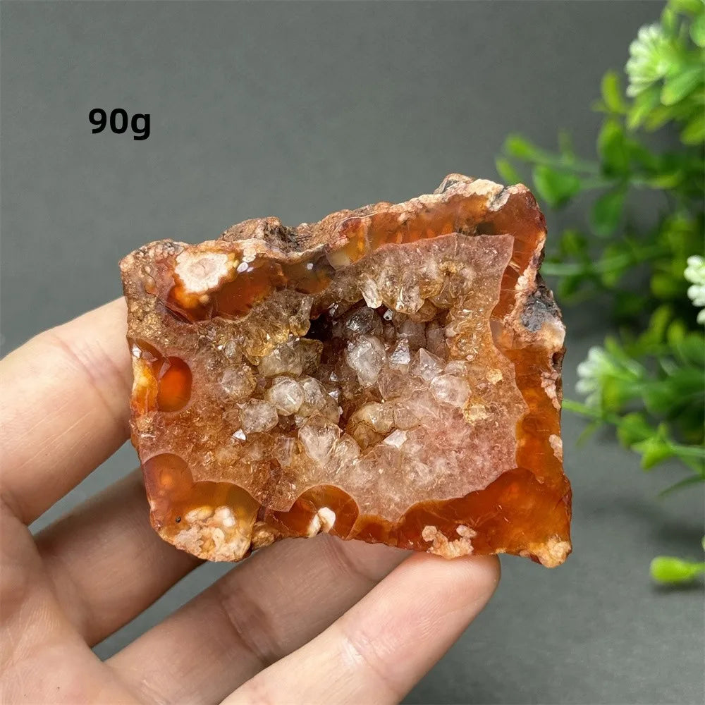 Natural Red Cherry Blossom Agate Geode Slab
