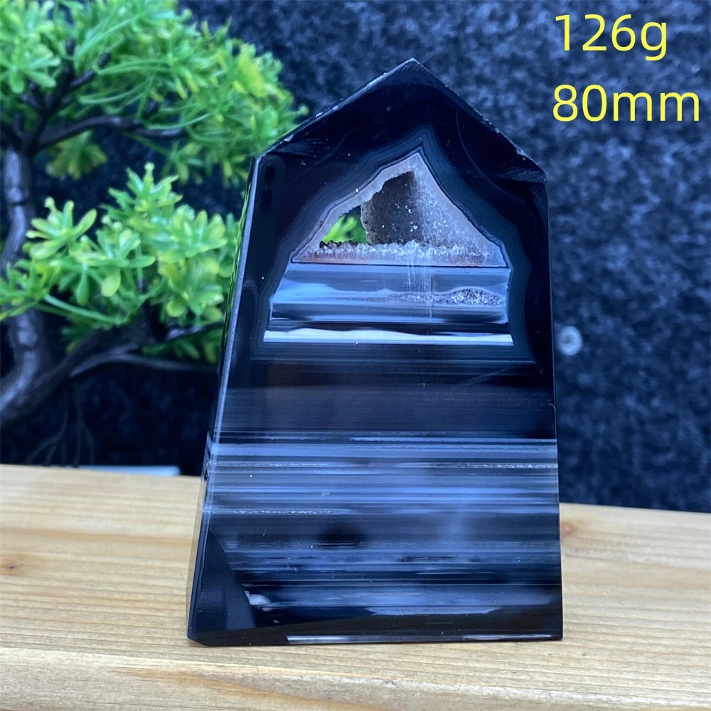 Black Agate Geode Obelisk