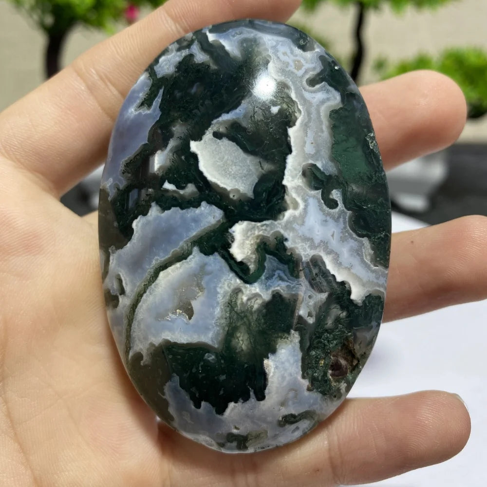 Natural Moss Agate Palm Stone
