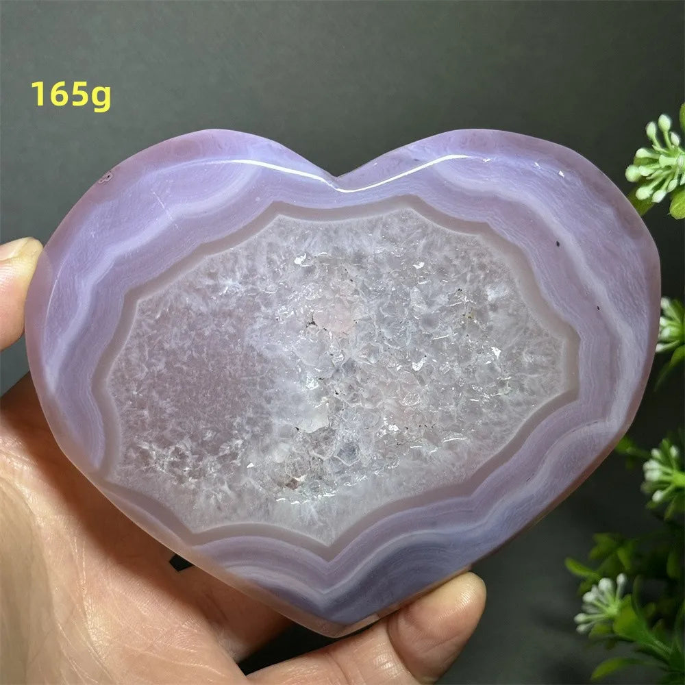 Natural Pink Agate Geode Heart Carving