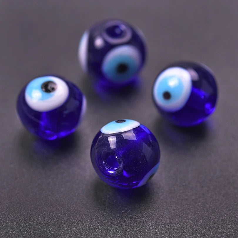 10mm Blue Glass Blue Evil Eye Bead Strand