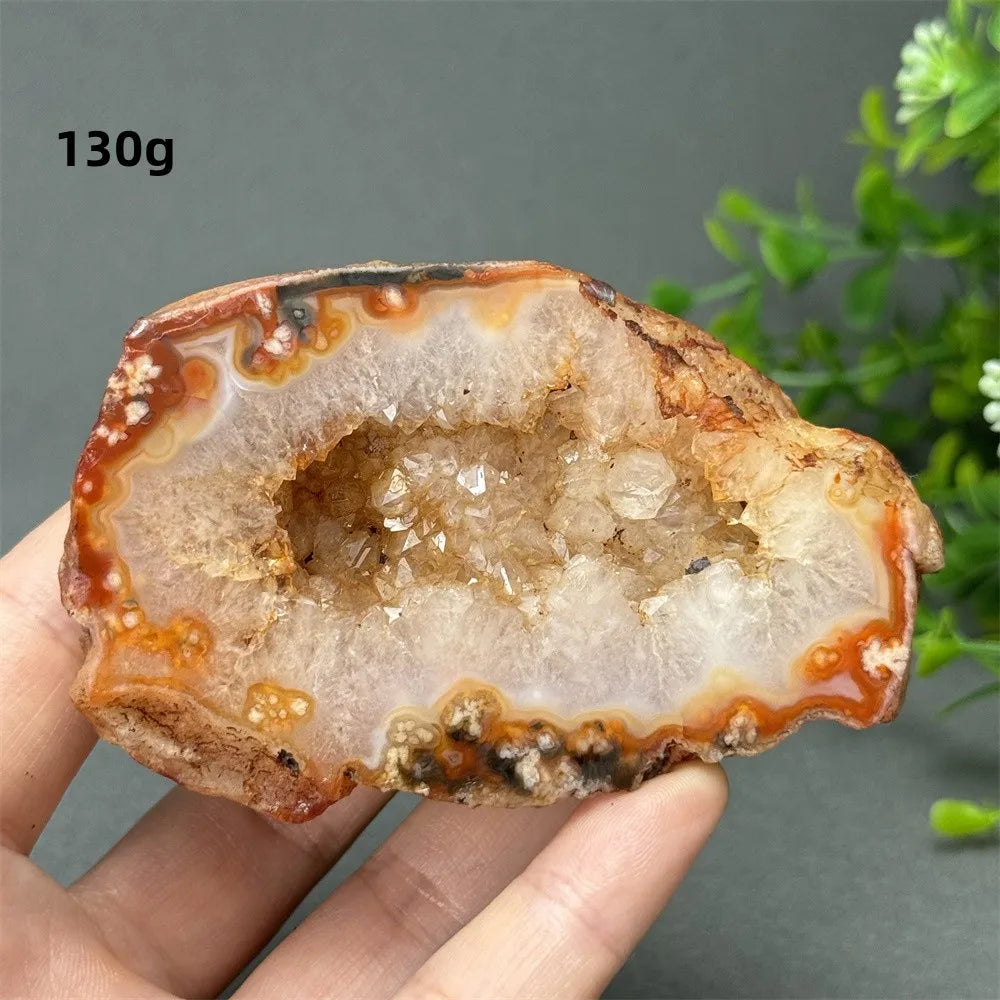 Natural Red Cherry Blossom Agate Geode Slab