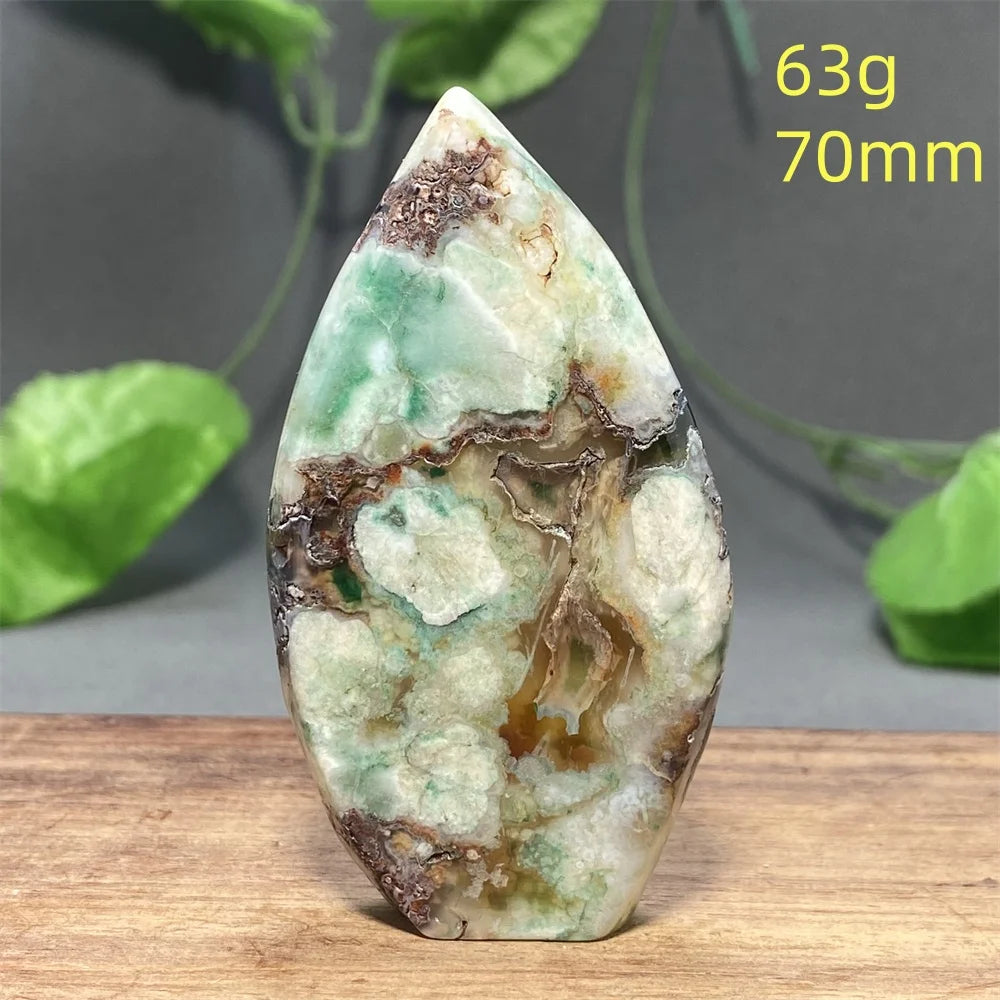 Natural Green Cherry Blossom Agate Freeform Torch