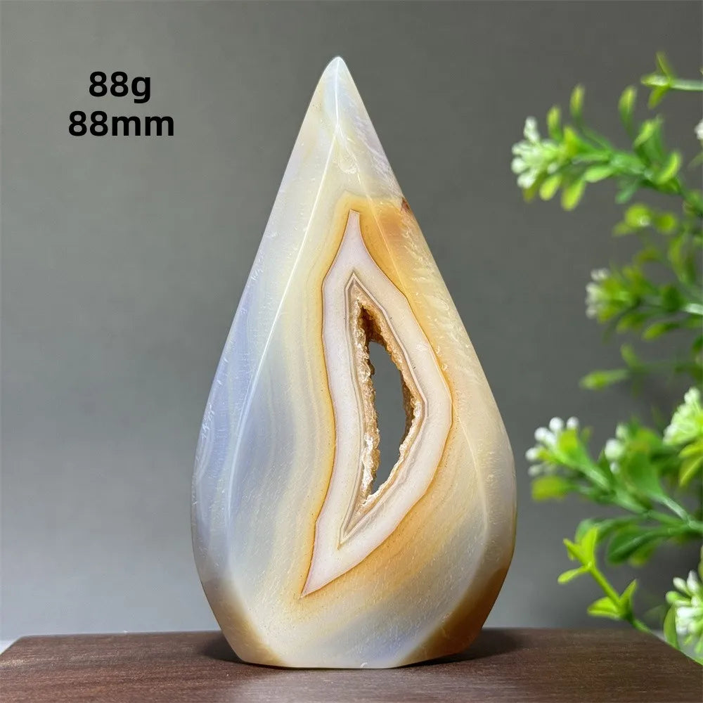 Natural Yellow Striped Agate Crystal Cave Free-Form Torch
